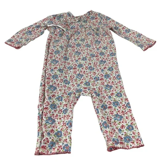 Ralph Lauren Baby Girl Floral Romper One-Piece 6M Snap Front Bow Ruffle Trim - Picture 2 of 8